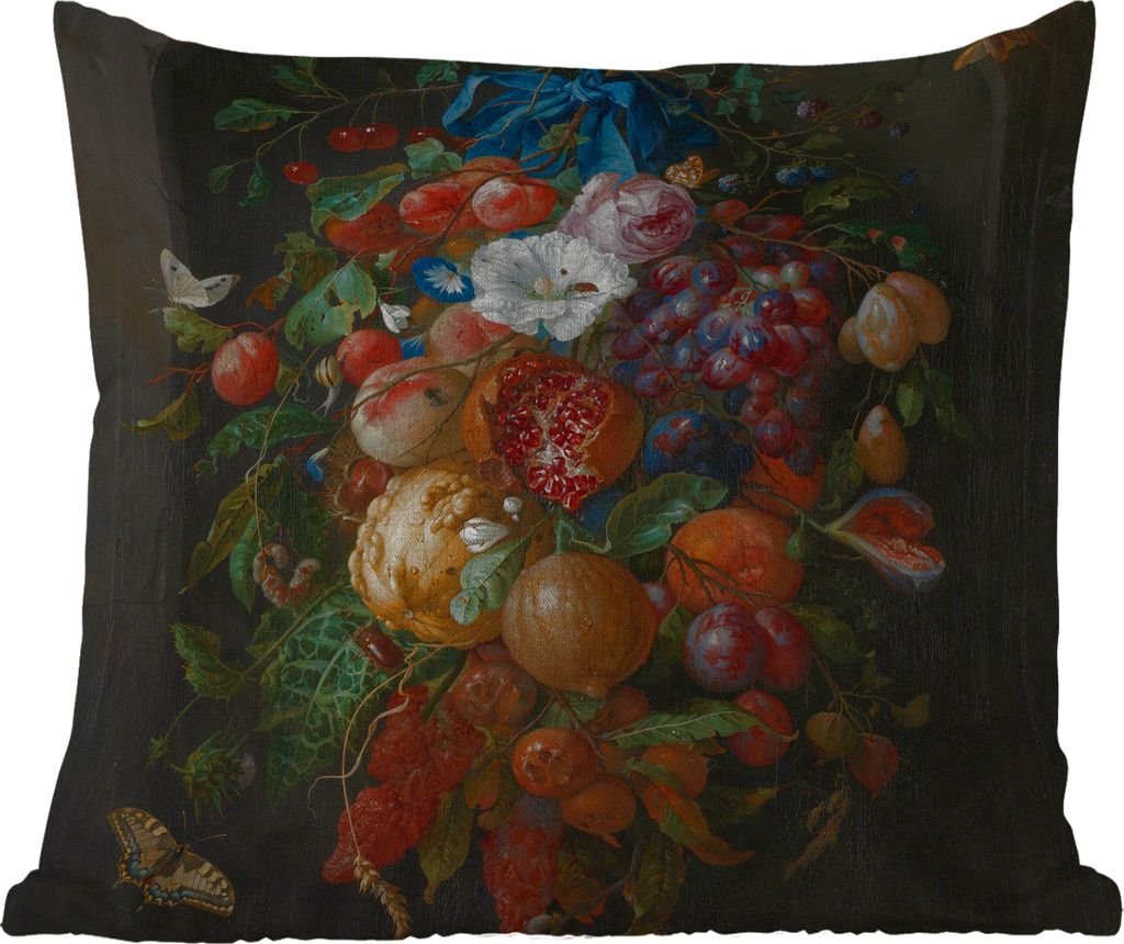 MuchoWow Outdoor Kissen - Früchte und Blumen - Gemälde von Jan Davidsz. de Heem - 60x60 cm - Wetterfest - Lounge Kissen - Dekoration - Schlaf K...