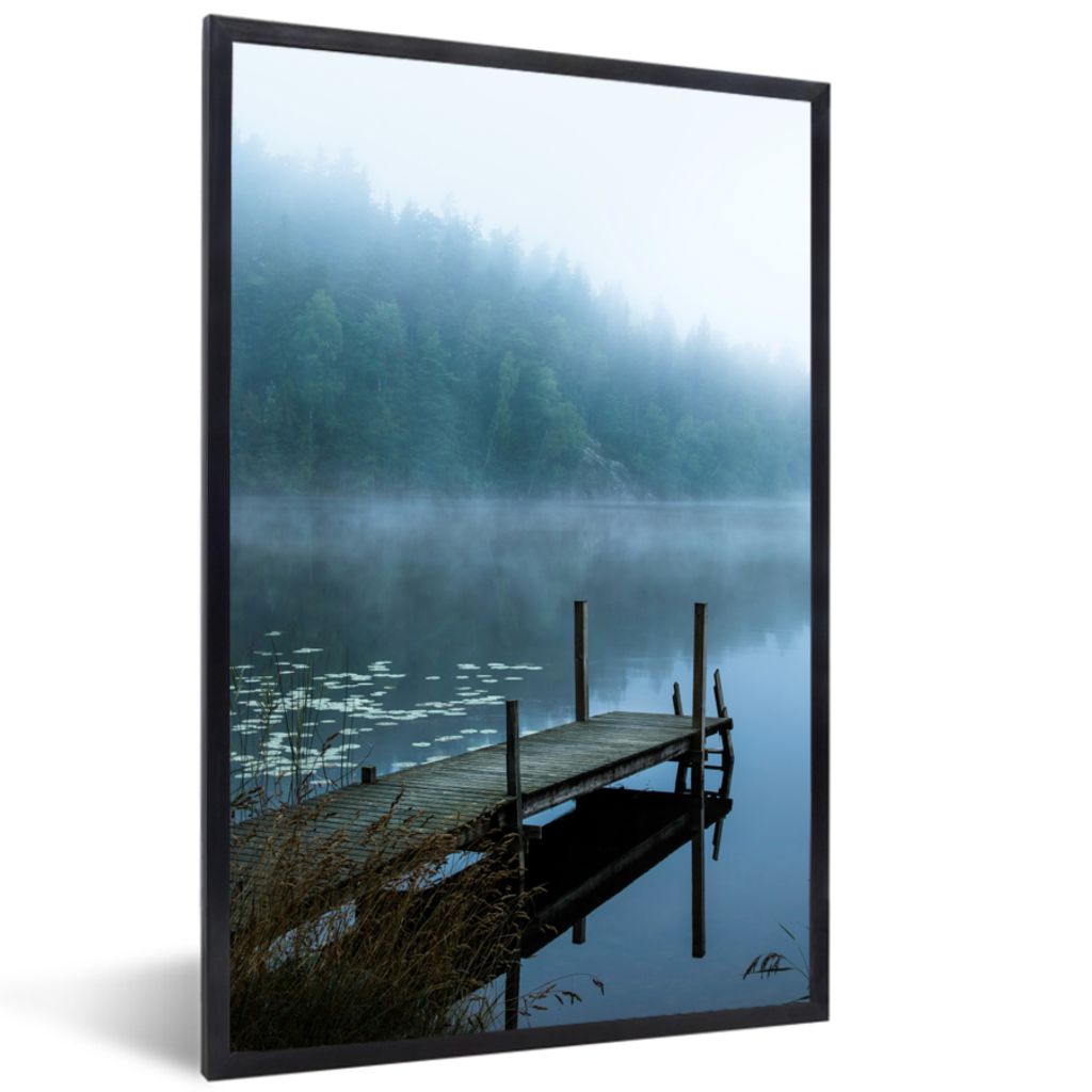 MuchoWow Gerahmtes Poster Natur - See - Wald - Nebel 20x30 cm - Poster mit Schwarzem Bilderrahmen Wandposter Rahmen Foto Bilder - Drucken - Bilde...