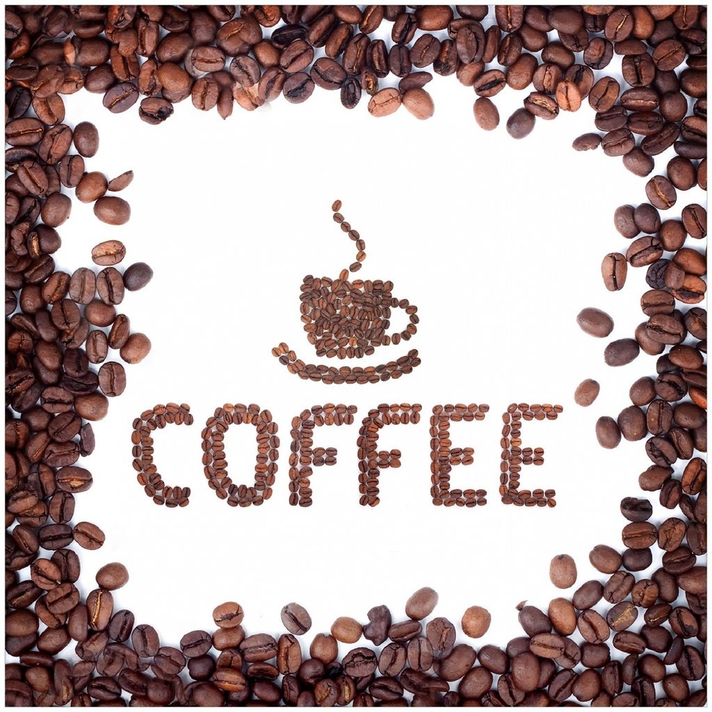 Wallario Memoboard Magnettafel aus Glas, Größe 50 x 50 cm, Motiv Kaffee Schrift aus Kaffeebohnen