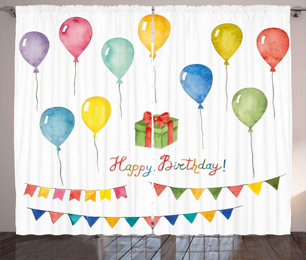 ABAKUHAUS Festival Rustikaler Gardine, Aquarell Geburtstag, Schlafzimmer Kräuselband Vorhang mit Schlaufen und Haken, 280 x 225 cm, Mehrfarbig