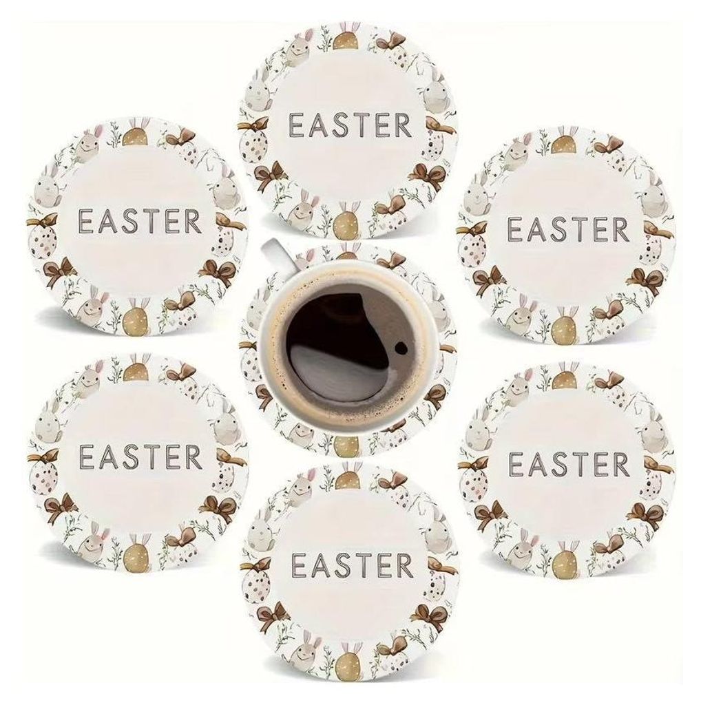 6er-Set Holzuntersetzer mit Osterhasen- und Eiermotiven – Festliche Tisch- und Wohnkultur