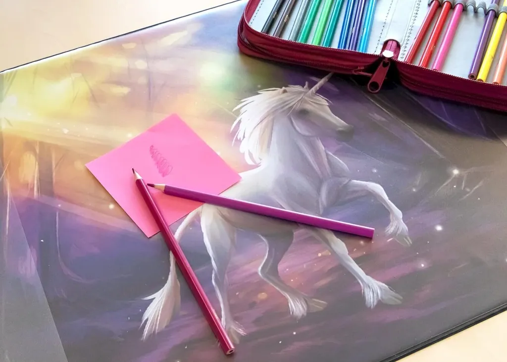 Sous-main Licorne avec Pochettes de Rangement - Protection Bureau 58cm