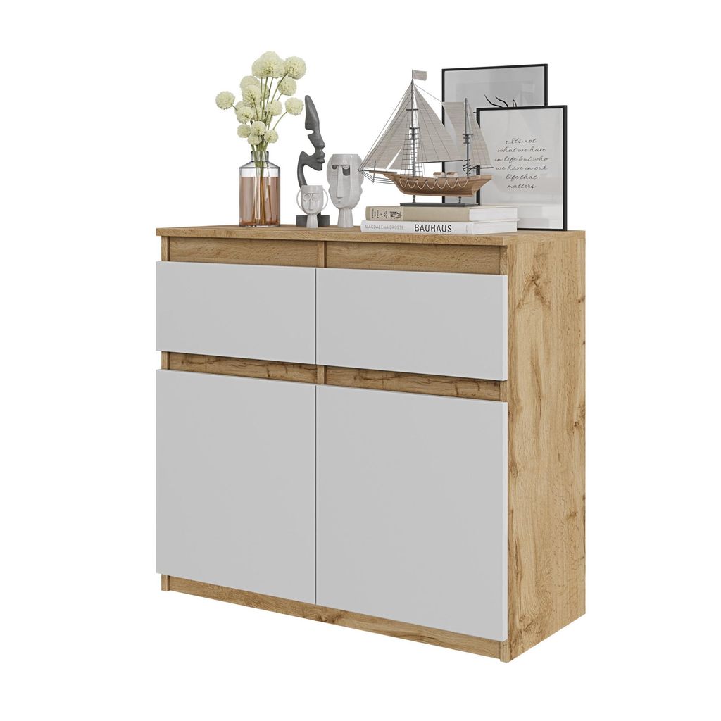 Komoda 80 cm, dub Wotan / biela matná, 2 zásuvky, 2 Obrázok produktu 