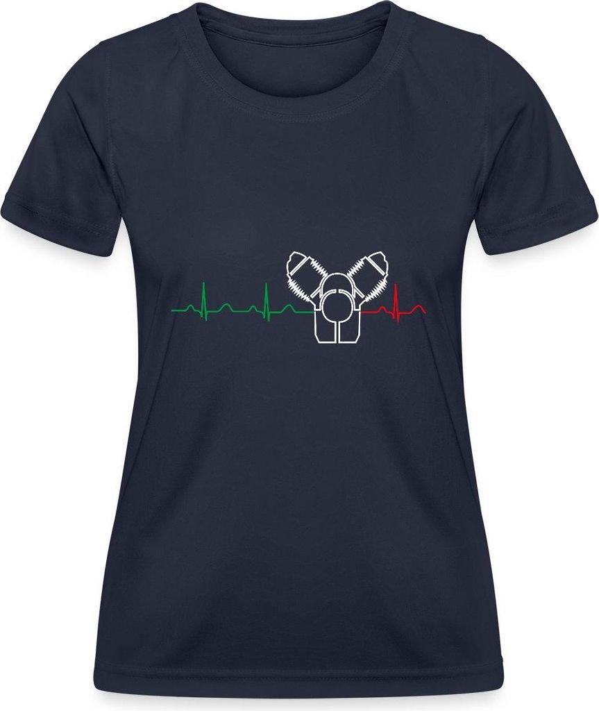 Spreadshirt Motorrad Rundmotor Heartbeat Italien Funktionsshirt Damen, L, Navy