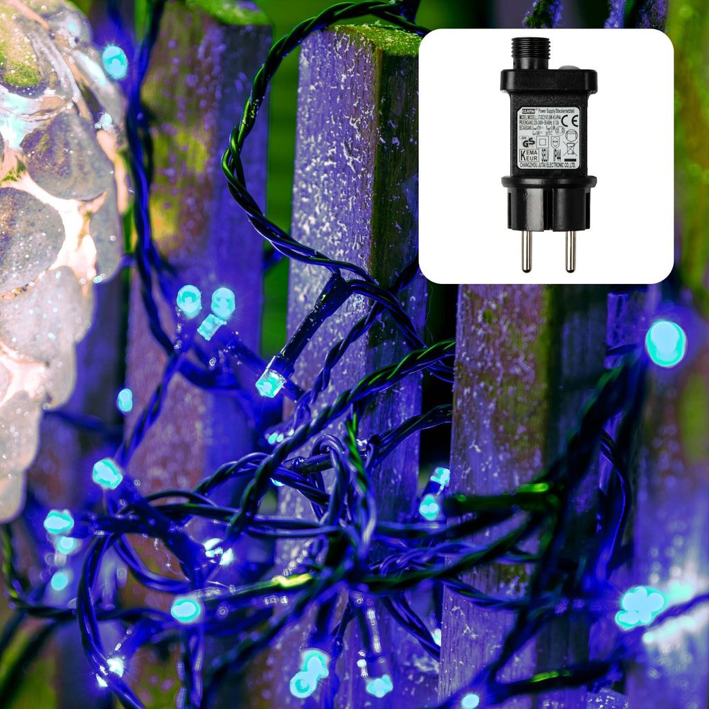 Lichterkette 80 LED blau Outdoor Außen Deko Trafo 17,9 m Timer Beleuchtung