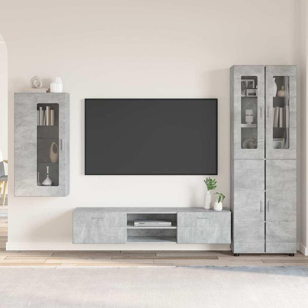 "Schlussverkauf" TV-Schrankset moderne - TV-Möbel/TV-Tisch - mit Schubladen mit Regal Beton Grau Holzwerkstoff C12157