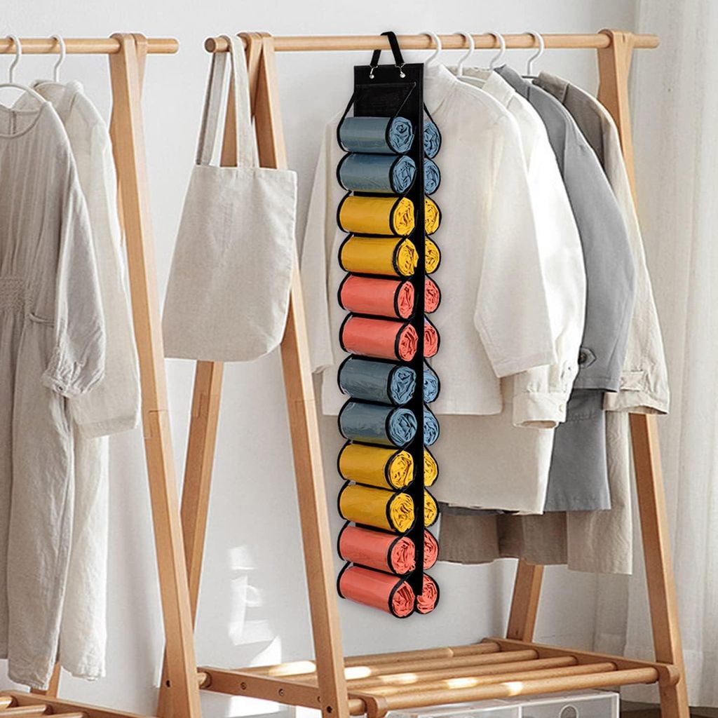 Yoga Legging Aufbewahrungsorganisator mit 24 Taschen - Faltbarer Oxford-Stoff Hängeschrank-Organizer für Shirts, Jeans und Socken - Schwarz