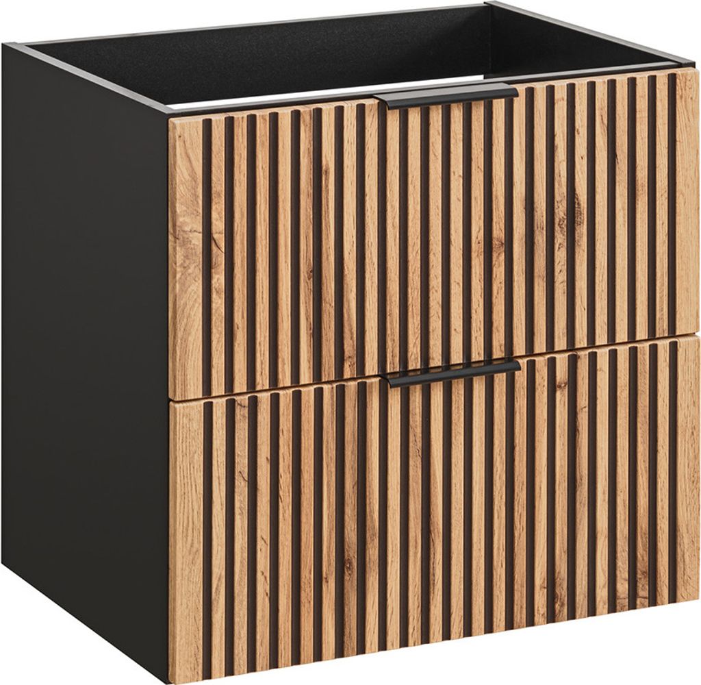 Waschtischunterschrank 60 cm XANTEN-56 in anthrazit mit Eiche Nb. schwarz gerillt, B/H/T: ca. 60/57/46 cm