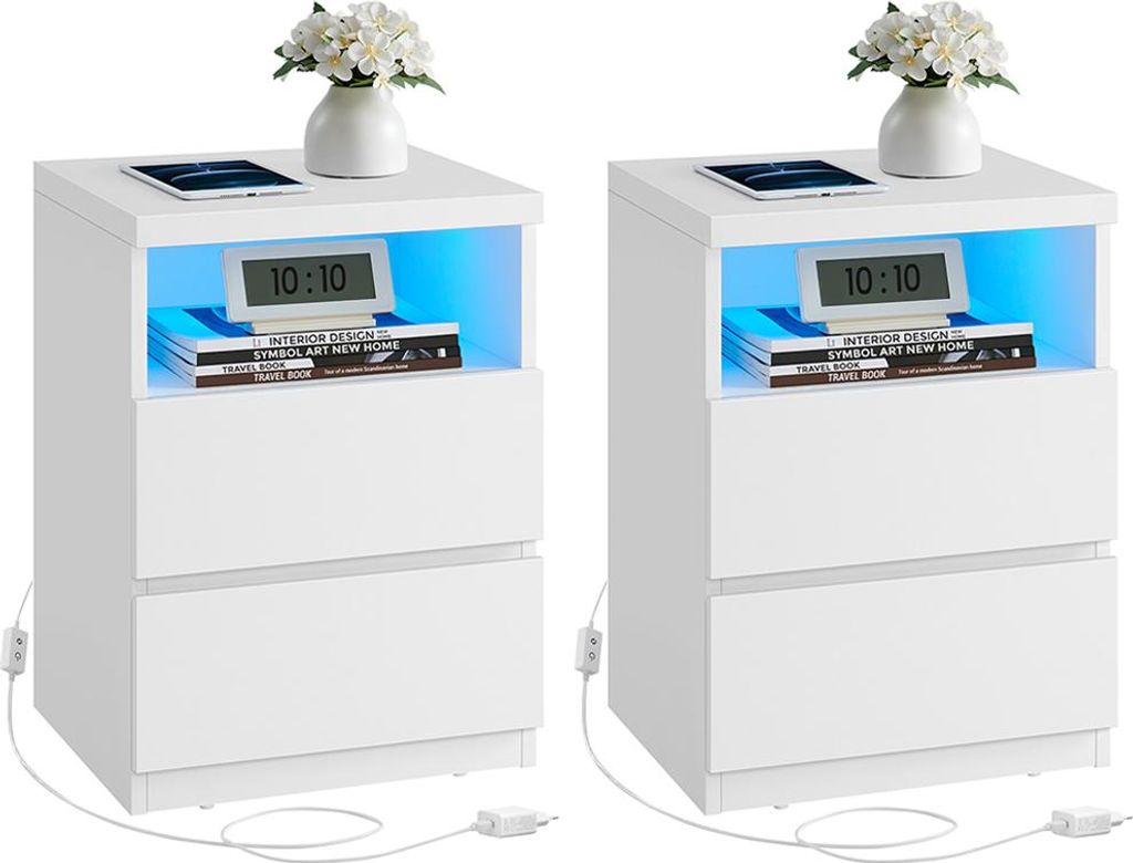 Nachttisch-Set (2er-Pack) mit verstellbarer LED-Beleuchtung, Wolkenweiß