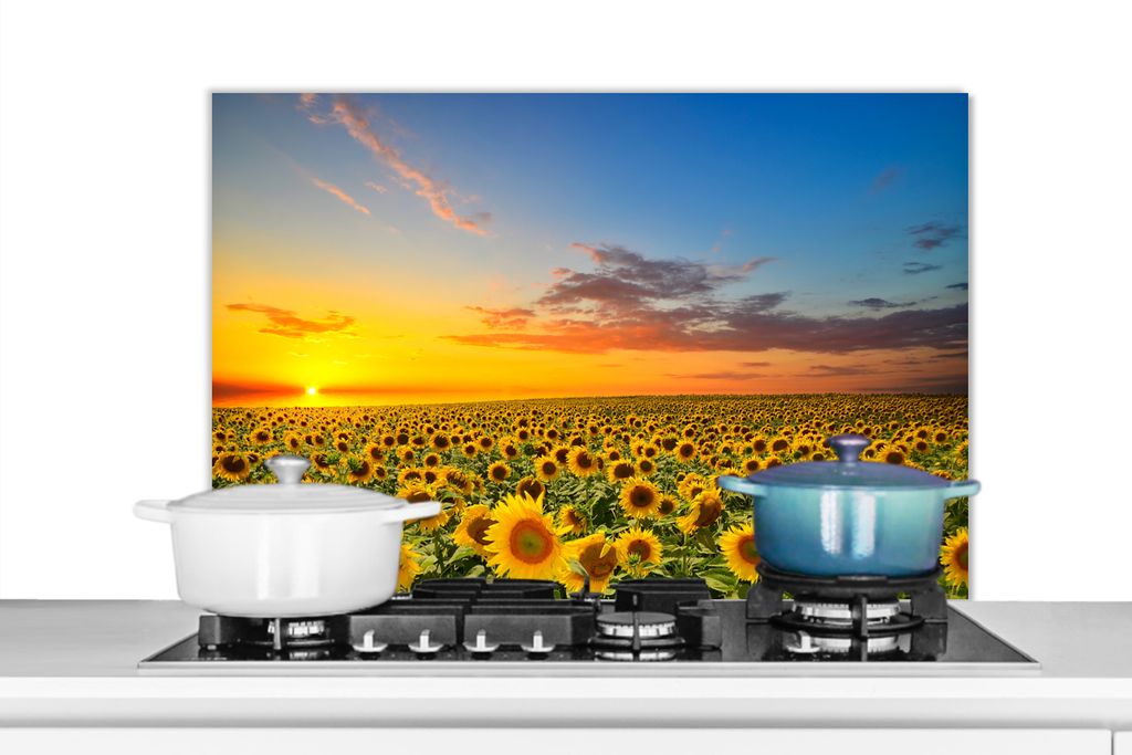 KitchenYeah Spritzschutz Küche - Küchenrückwand - Wandschutz für Herd und Spüle - Blumen - Sonnenblume - Sonnenuntergang - Nacht - Orange 80...