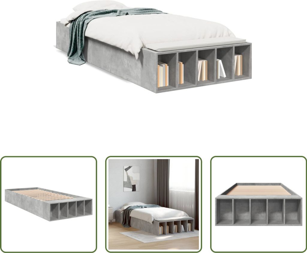 The Living Store Bettgestell Betongrau 90x190 cm Holzwerkstoff