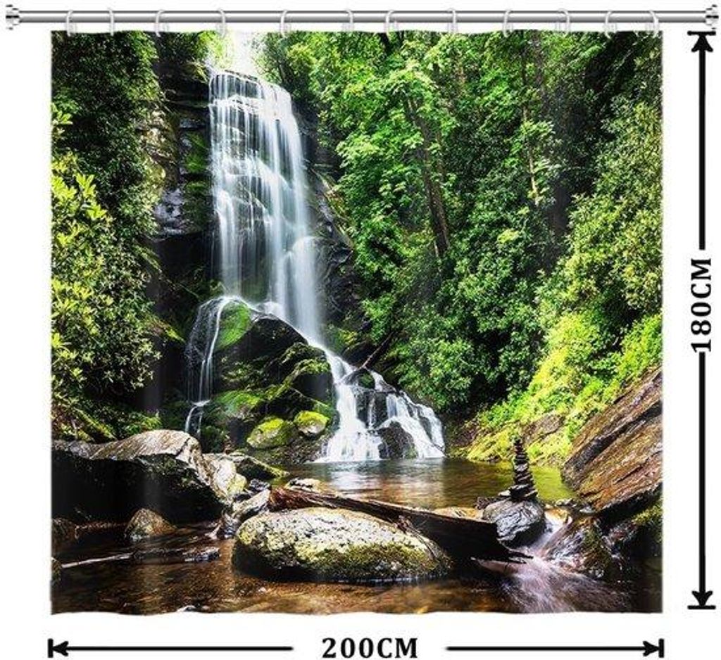 Naturduschkurtine Wasserfall - wasserdicht - 1 Stück - grün - Polyester - 200 x 180 cm
