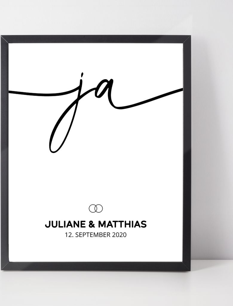 Hochzeitsposter Personalisiert Hochzeitsgeschenk | Hochzeitstag mit Brautpaar Namen | Hochzeit Poster – A4 (21x29.7cm) / schwarzer Bilderrahmen