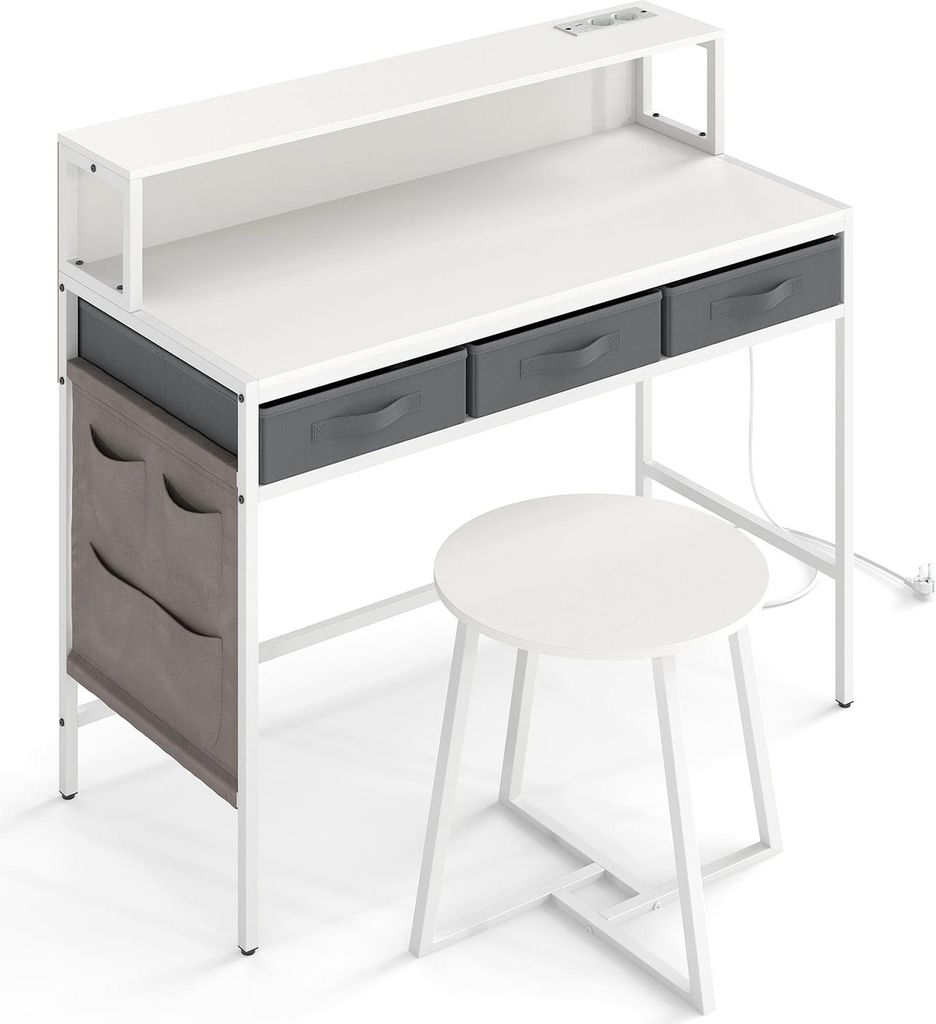 Computertisch mit Steckdosen, Monitorständer und Hocker-Set