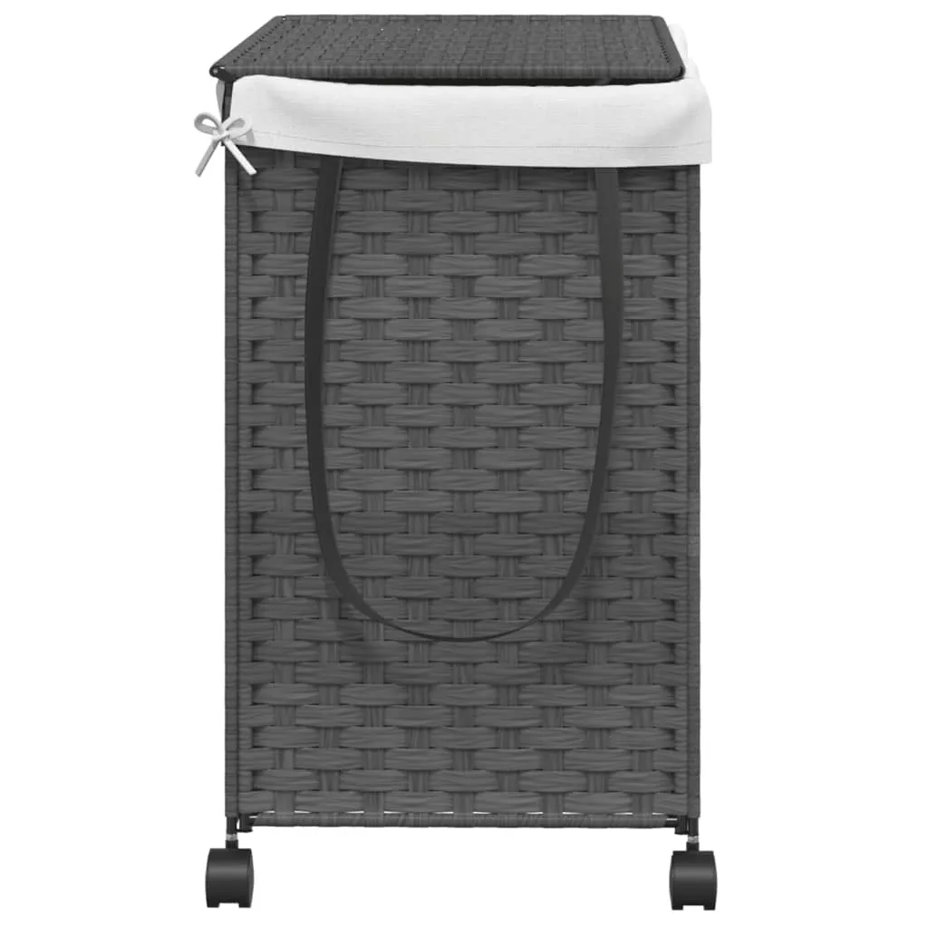 Panier à linge gris en rotin synthétique avec 4 roues multidirection