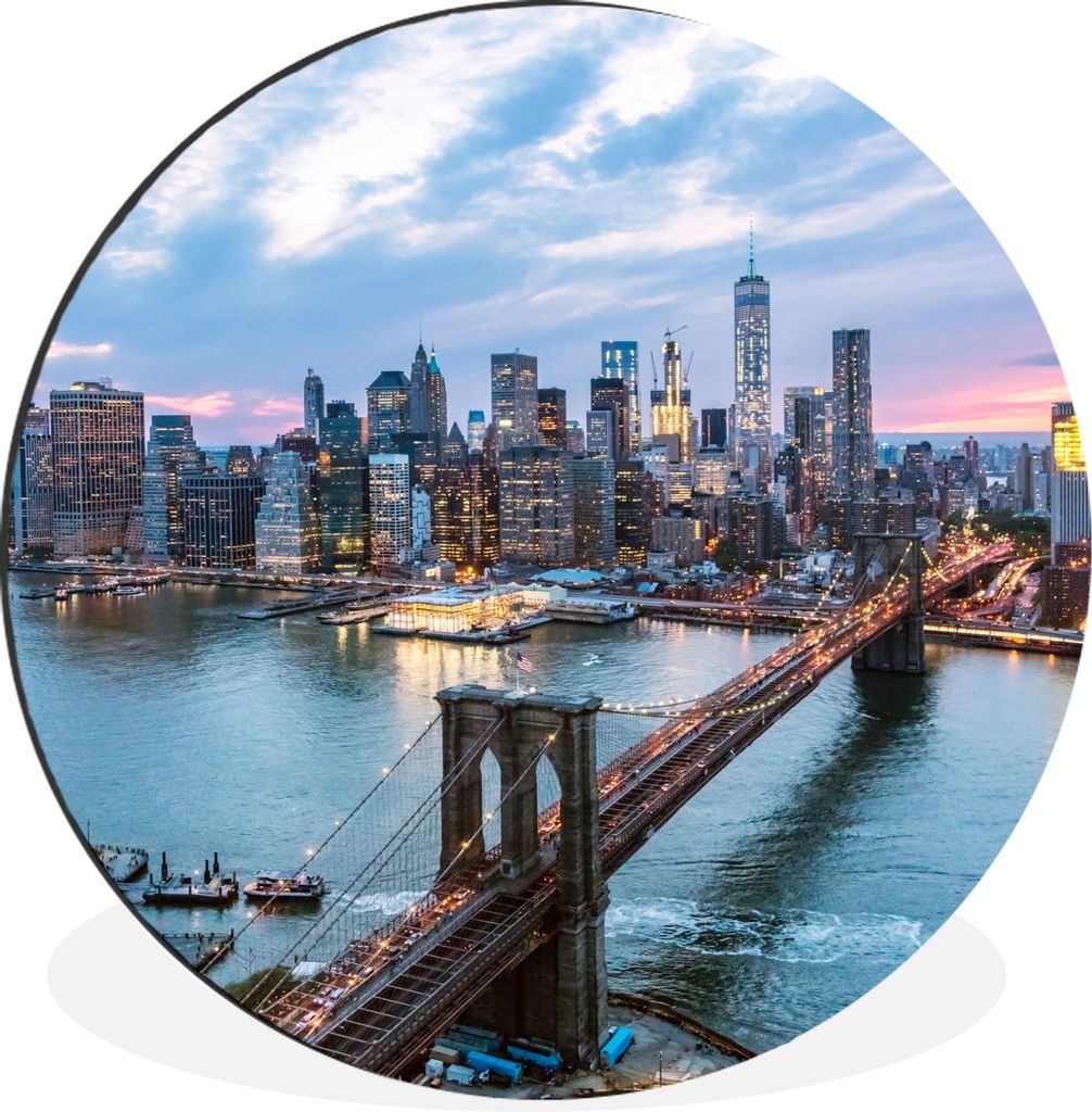 MuchoWow Aluminium Wandkreis New York - Brooklyn Bridge - Boot Ø 30 cm Wanddeko Modern Wohnzimmer - Wand Bild - Wohnzimmer - Runde Bilder - Alub...