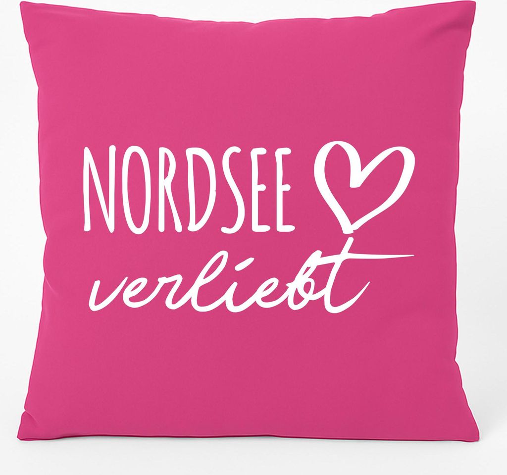 Huuraa Kissen Nordsee verliebt 40x40cm mit Füllung Fuchsia Baumwolle Dekokissen Geschenkidee