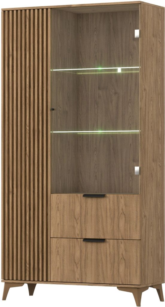 Vitrine ENTIA 100 cm mit Glaselementen und 2 Schubladen, Produktbild 
