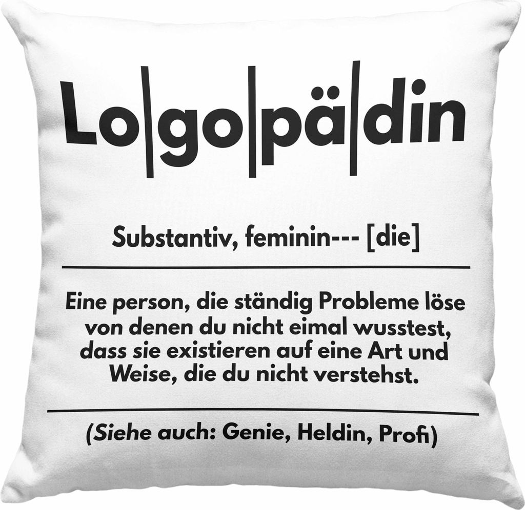 Trendation - Logopädin Definition Deko-Kissen mit Füllung 40x40 Geschenk Logopädie Logopäde (Grau)