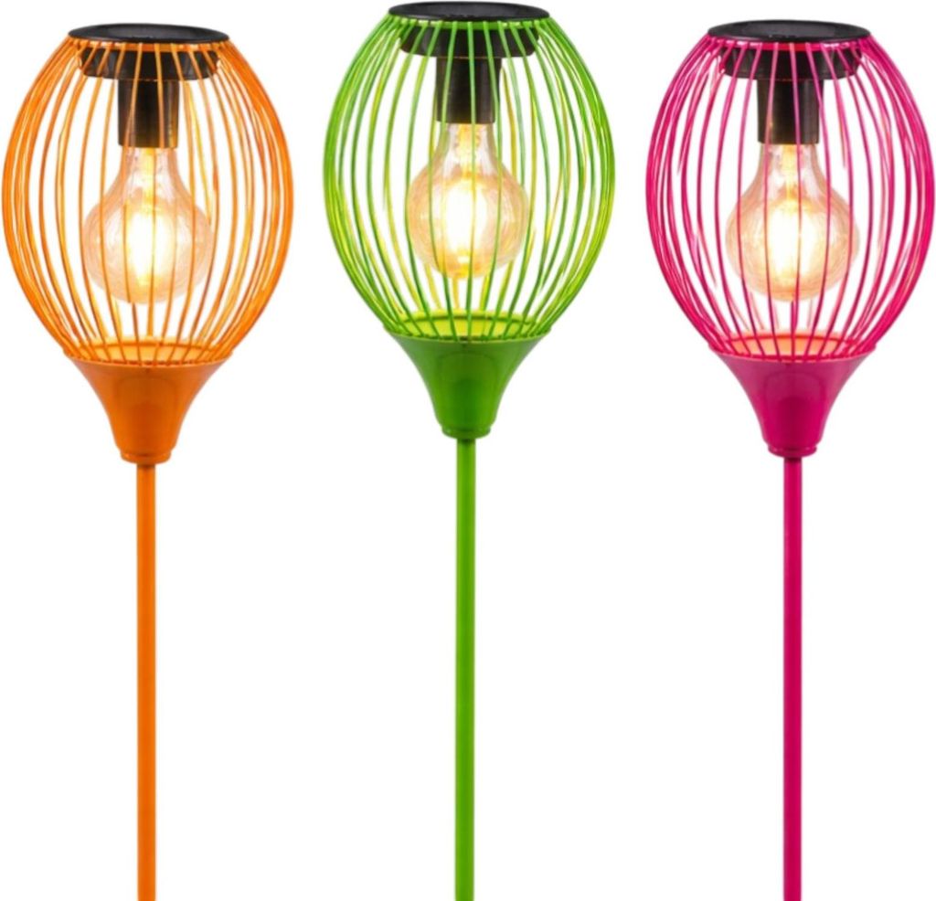 formano 3er Set Solar Gartenstecker LED Windlicht 78x12x12cm Metall Außenleuchte