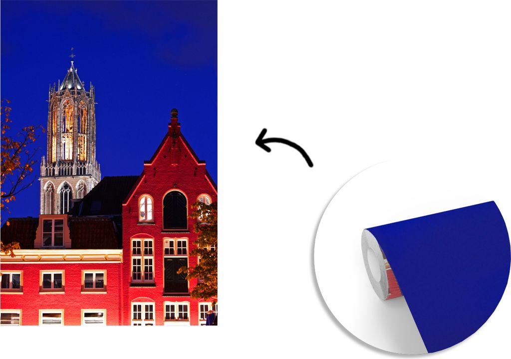 MuchoWow Fototapete für Wohnzimmer oder Schlafzimmer Wandtapete Vinyl Motivtapete Nacht - Domturm - Haus - 175x260 cm - Vinyltapete