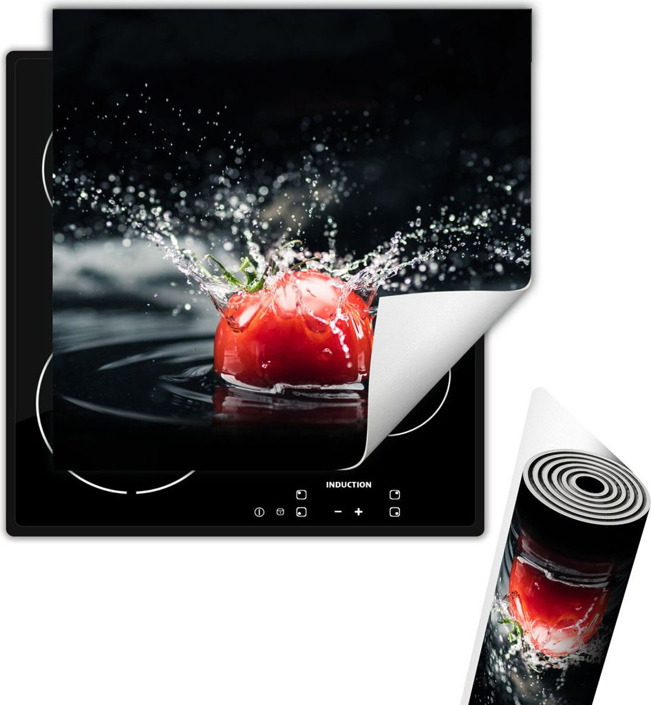 Herdabdeckplattee Glaskeramikfeldabdeckung 50x52 cm Anti Rutsch Matte Aufrollbar, Schwarz Tomate