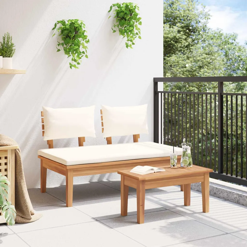 Ensemble Jardin vidaXL en Teck Massif Résistant Table et Banc 2 pcs