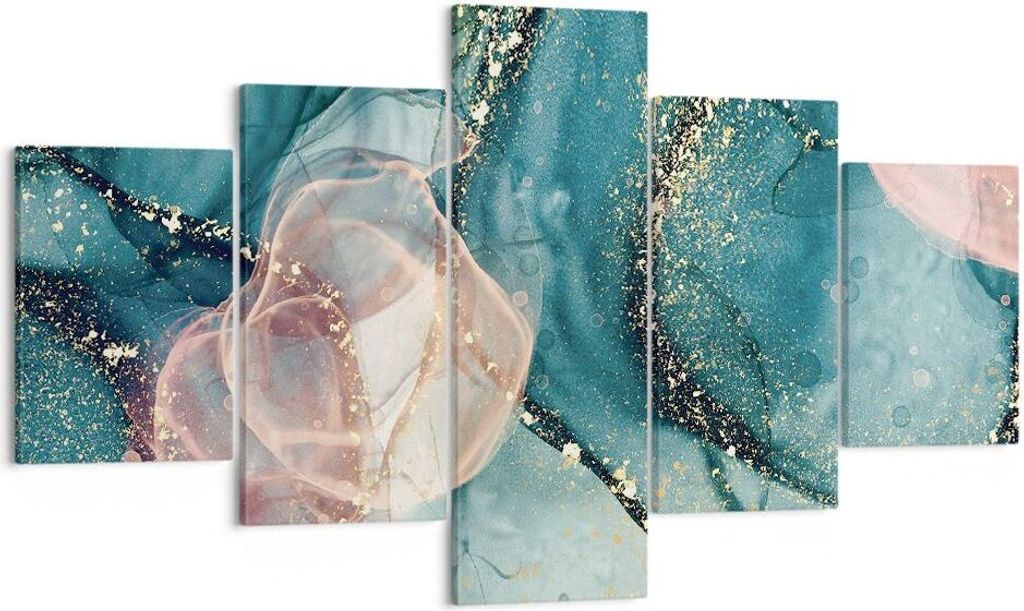 Bild auf Leinwand - Leinwandbild - 5 Teile - Flüssigkeit Gold Rosa - 125x70cm - Wand Bild - Wanddeko - Wandbilder - Leinwanddruck - Bilder - Wandd...