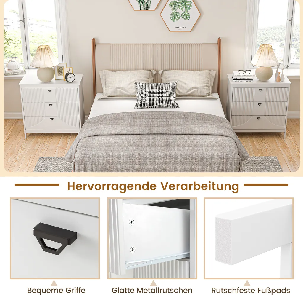 Table d'accent avec espace de rangement, commode blanche pour la chambre - 3