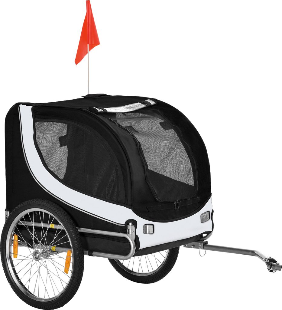 PawHut Hundeanhänger Fahrradanhänger Hundetransporter Hunde Fahrrad Anhänger Weiß+Schwarz 130 x 73 x 90 cm