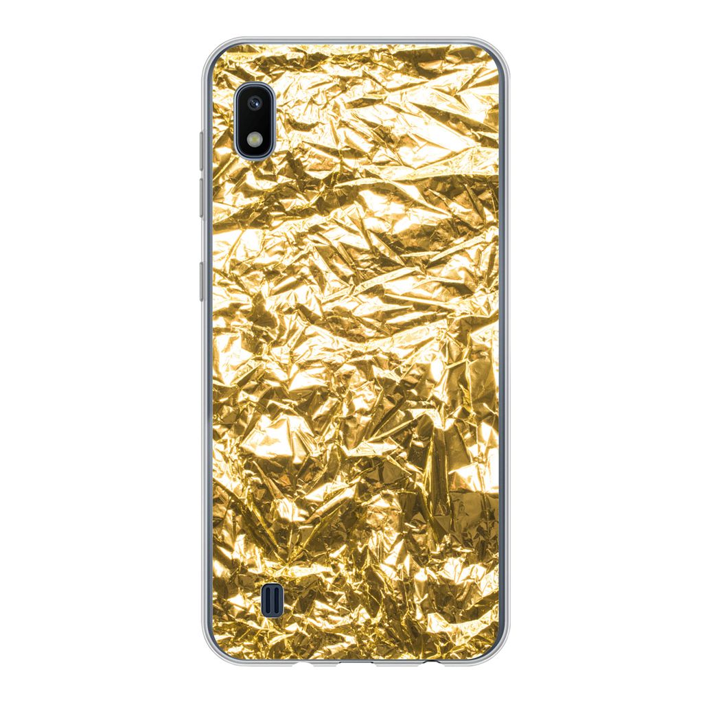 MuchoWow Handyhülle Schutzhülle Hülle für Samsung Galaxy A10 Goldfolie mit faltiger Textur Silikon Softcase Handy Hülle - Schutzhülle