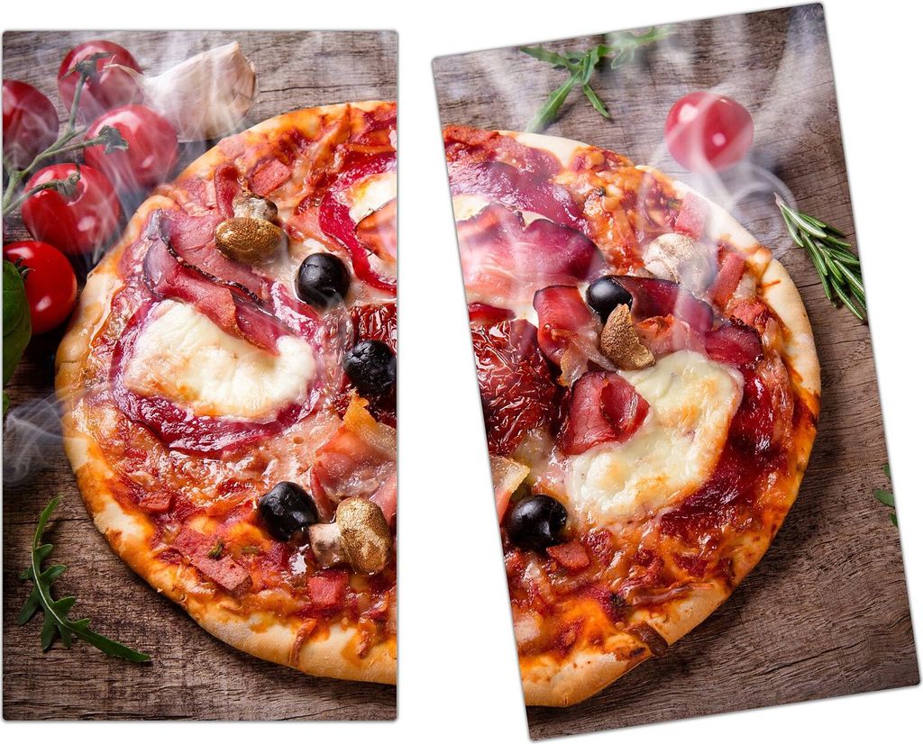Spritzschutz Herdabdeckplatte Schneidebrett aus Glas heisse Pizza 2-Teilig (60x52cm)