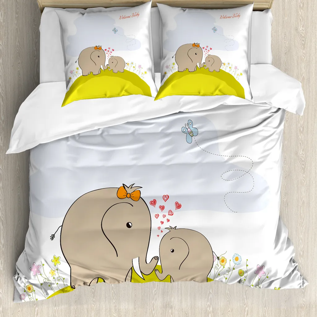 Parure de lit enfant Éléphant 200x200 cm en tissu anti-acariens doux