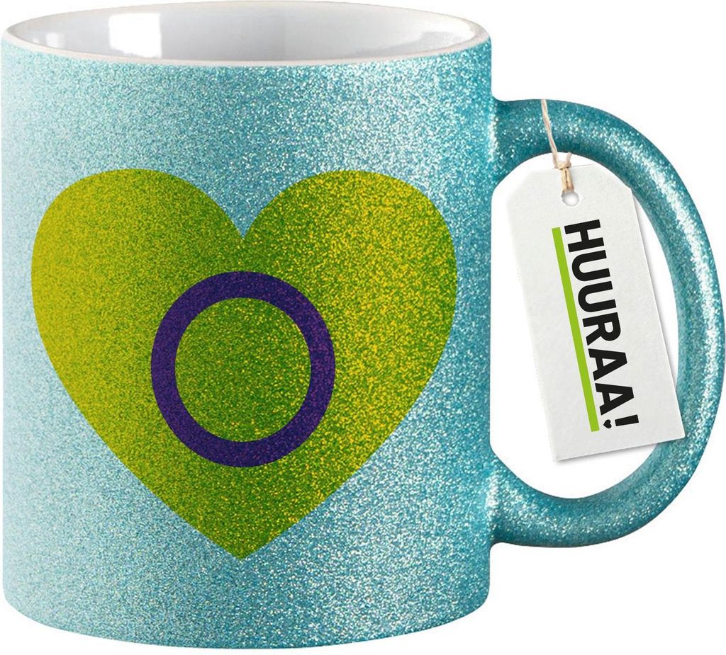 Huuraa Glitzertasse Intersex Pride Flagge LGBTQ Herz 330ml Blau Keramik Kaffeebecher Geschenkidee