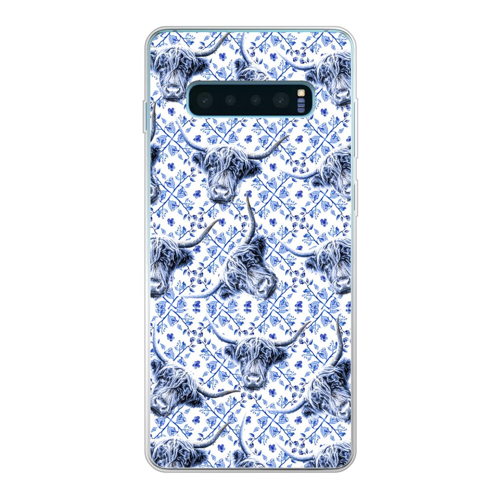 MuchoWow Handyhülle Schutzhülle Hülle für Samsung Galaxy S10 Lite Delfter Blau - Tiere - Schottischer Highlander Silikon Softcase Handy Hüll...