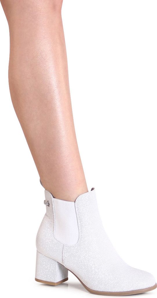 topschuhe24 3127 Damen Glitzer Stiefeletten Ankle Boots, Farbe:Silber, Größe:36 EU