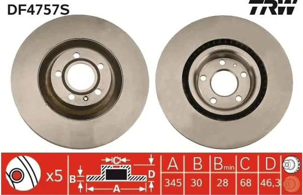 Disque de Frein 345mm TRW DF4757S Haute Performance pour Audi A4 Avant