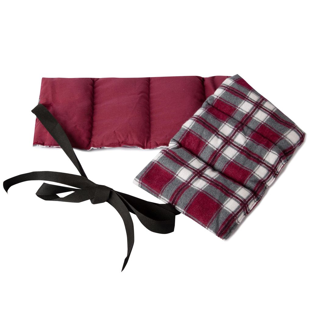 Kirschkernkissen 7-Kammer mit Band, 65x15cm - Wärmekissen Rücken, Körnerkissen - 65x15, Kirschkern Kissen, Flanell karo-rot
