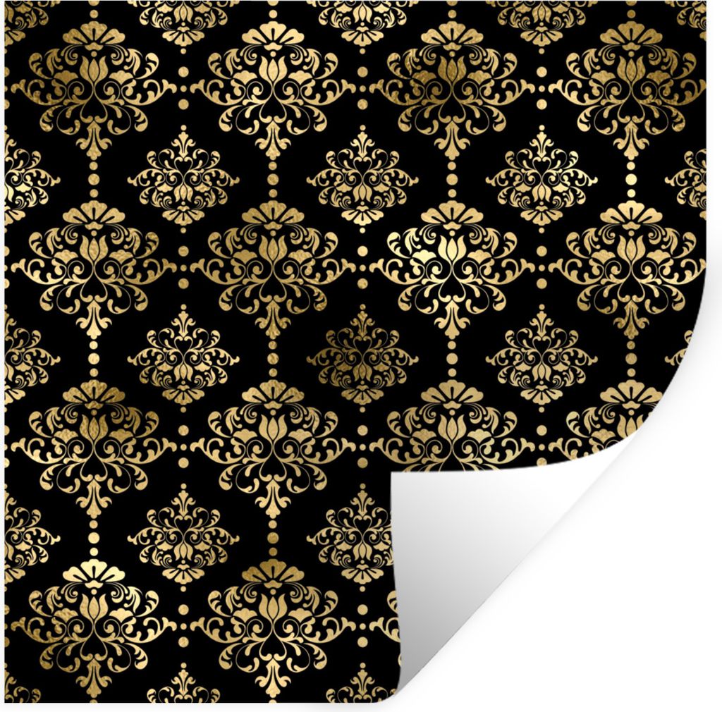 MuchoWow Wandtattoo Wandsticker Wandaufkleber Muster - Barock - Gold - Schwarz 30x30 cm Selbstklebend und Repositionierbar - Repositionierbar - W...