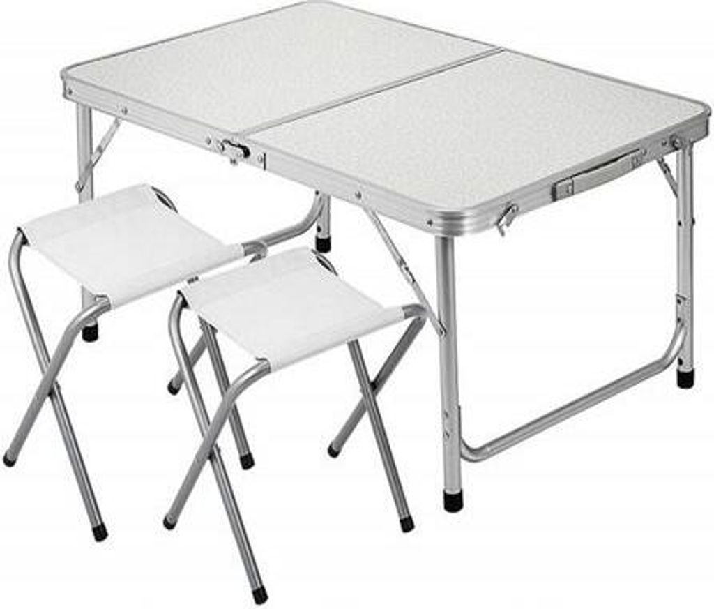 Campingtisch Campingmöbel Alu Picknick Koffer 120x60x70cm inkl. 2 Falthocker