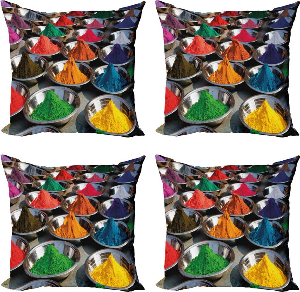 ABAKUHAUS Würzen Kissenbezug Set (4 Stück), Traditionelle Aromen in Pulver, Moderner Doppelseitiger Digitaldruck, 45 cm x 45 cm, Mehrfarbig