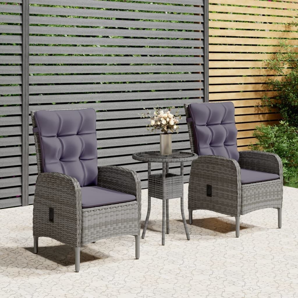 "Rabatt" 3-tlg. Garten-Bistro-Set - mit tishe & Stuhl - Poly Rattan Grau - Lounge-Dining set CC2571