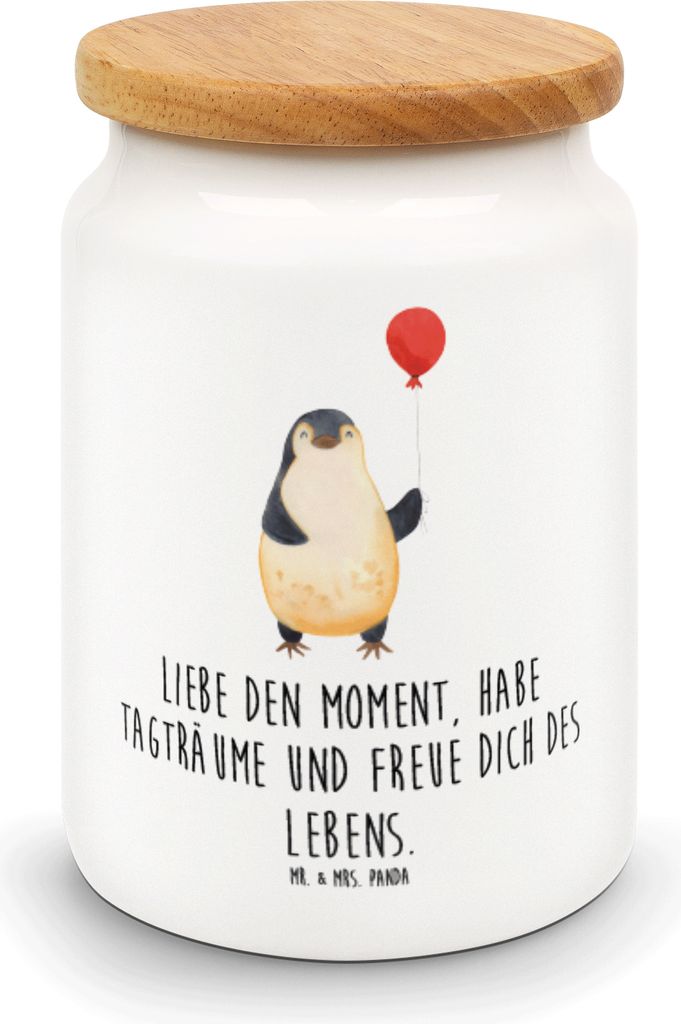 Mr. & Mrs. Panda Snackdose Pinguin Luftballon - Weiß - Geschenk, zuckerdose, Liebe, Motivation, Pinguine, müslidose, Neustart, Kaffeedose, Vorrat...