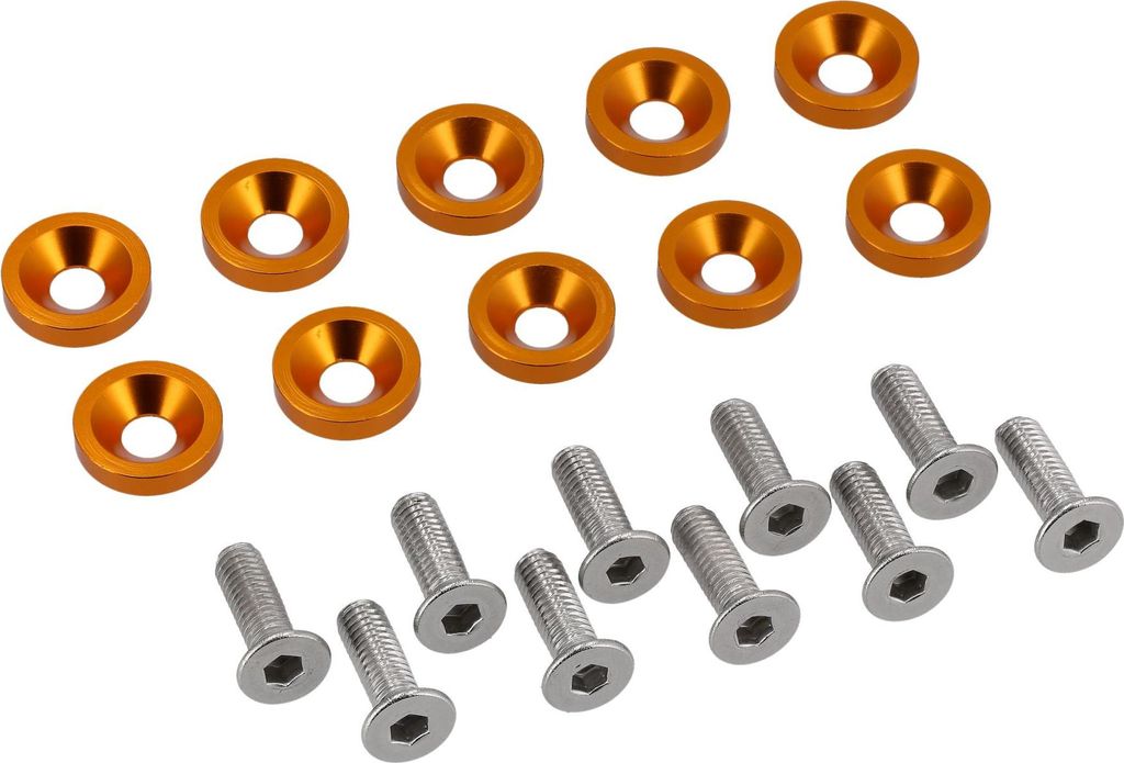 Set: 10x CNC-Senkscheibe M6, Aluminium, 6,5x18x4,2mm, Gold eloxiert, inkl. Edelstahlsenkschrauben M6