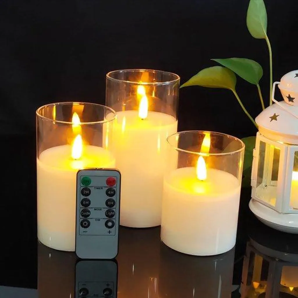 Bougies LED en Verre sans Fumée avec Flamme 3D Réaliste et Télécommande