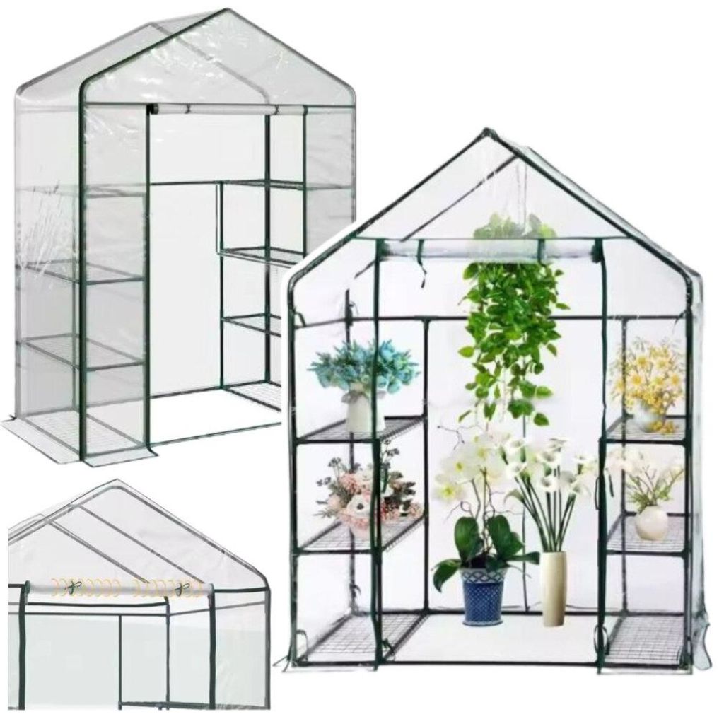 Lean Mini-Gewächshaus für Balkon und Garten, 4 Metallregale, PVC-Folie, 195 x 143 x 73 cm