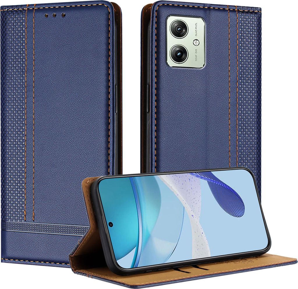 Handyhülle für Motorola Moto G14 G54 Leder Flip Klappbare Schutzhülle mit Standfunktion Blau