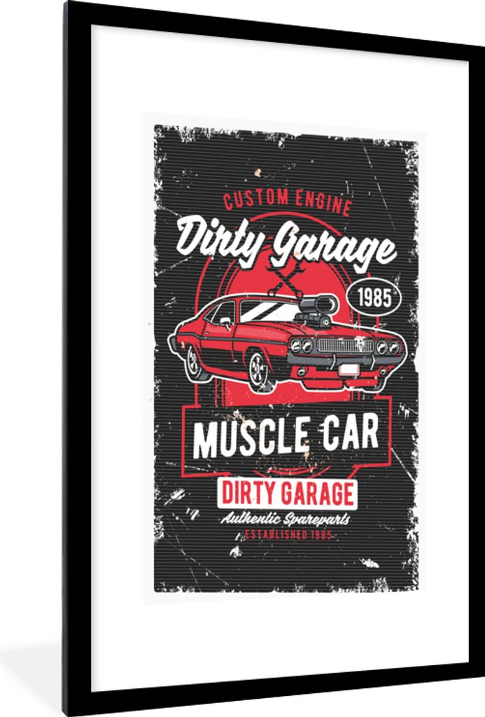 MuchoWow MuchoWow Gerahmtes Poster Mancave - Auto - Rot - Vintage 60x90 cm - Poster mit zchwarzem Bilderrahmen - Dekoration - Wandposter Wohnzi...