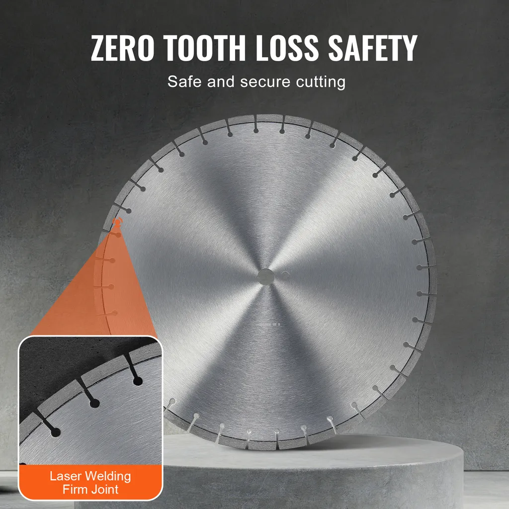 SucceBuy Lama diamantata da 18 pollici/450 mm, lama per calcestruzzo a umido/asciutto, denti piatti da 12 mm, foro centrale universale da 1 pollice/25,4 mm, per calcestruzzo, piastrelle, mattoni, lastre in cemento - 4