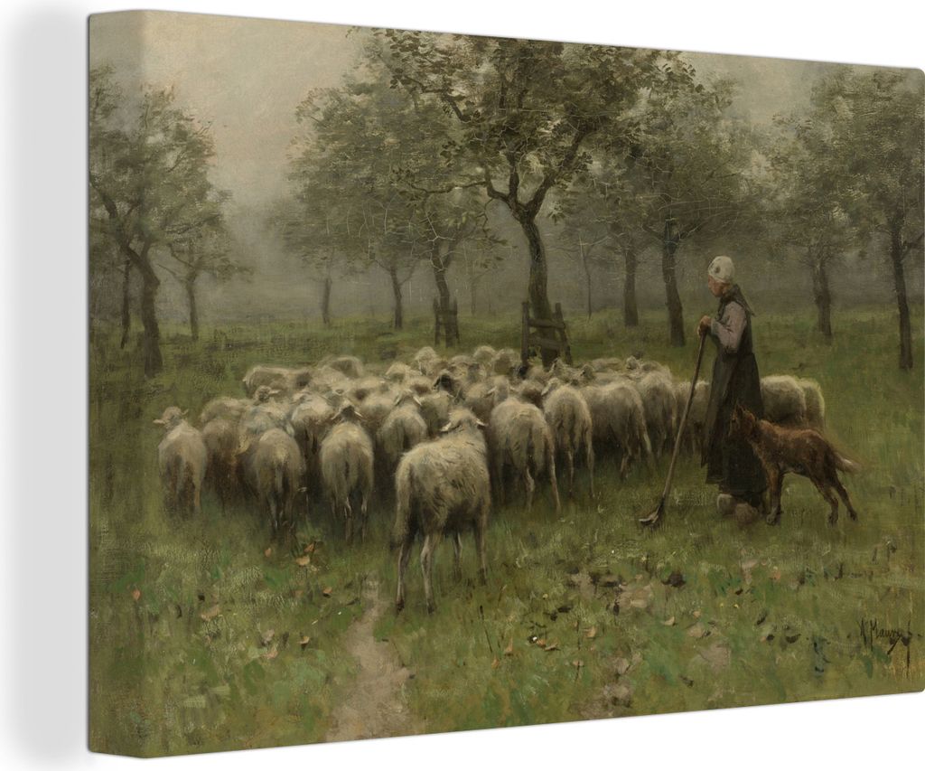 OneMillionCanvasses - Leinwandbilder - 140x90 cm, Hirtin mit Schafherde - Anton Mauve, Wandbilder Kunstdruck Wanddekoration - Foto auf Leinwand -...